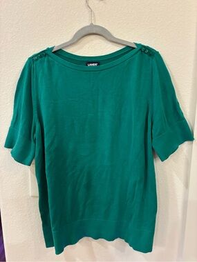 Lands’ End Kelly Green Boat‑Neck Cotton‑Blend Sweater — Size 1X (Good)
